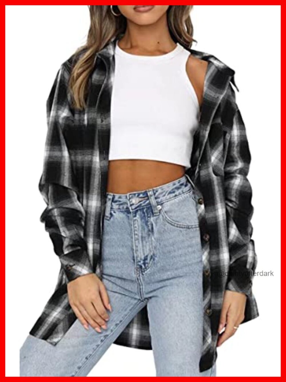 Plaid Flannel Button Down Shirt Long Sleeve Oversized Shacket